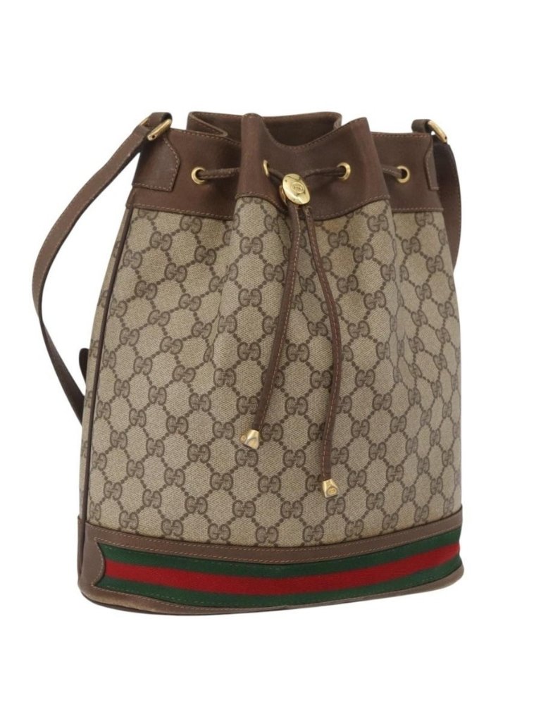 Authentic Gucci Gg Supreme Web Sherry Line Bag Pvc Beige Gold 41 02 085